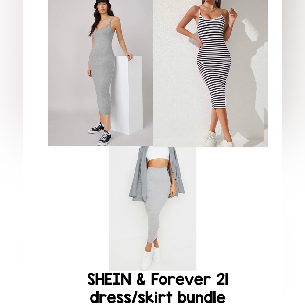 SHEIN and Forever 21 midi bodycon skirt dress bundle